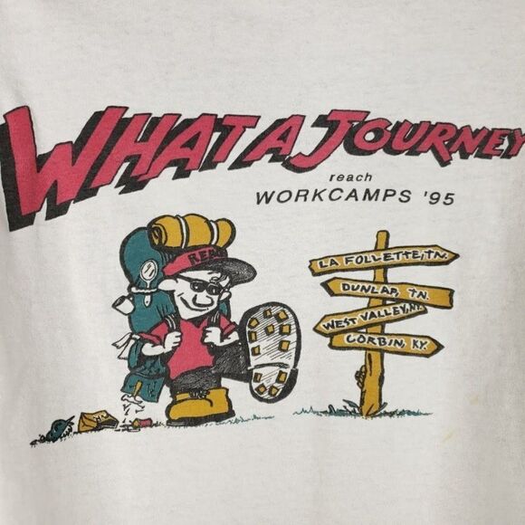 Christian Reach Workcamps T Shirt Vintage 90s 1995 Backpack Made In USA Mens - Picture 6 of 10